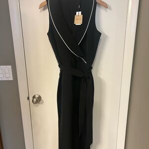 Tahari Black Jumpsuit with Ivory Trim